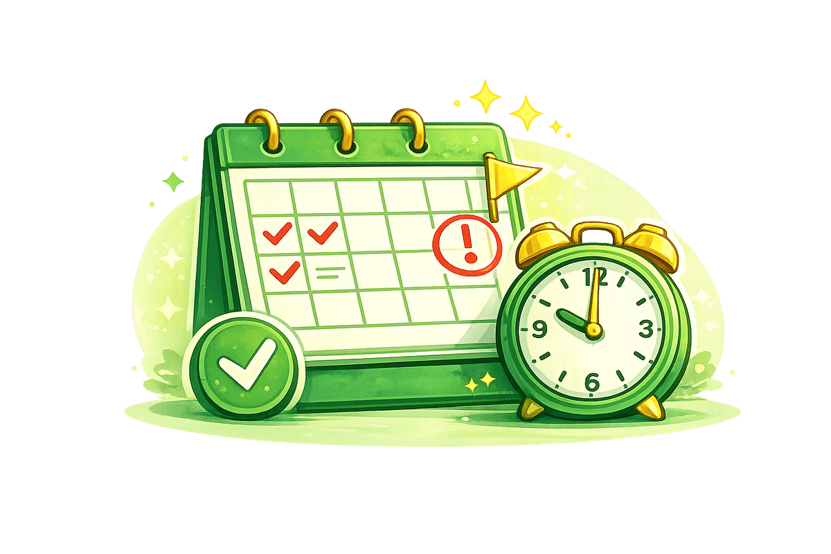 LCA filing calendar with deadline markers and submission dates